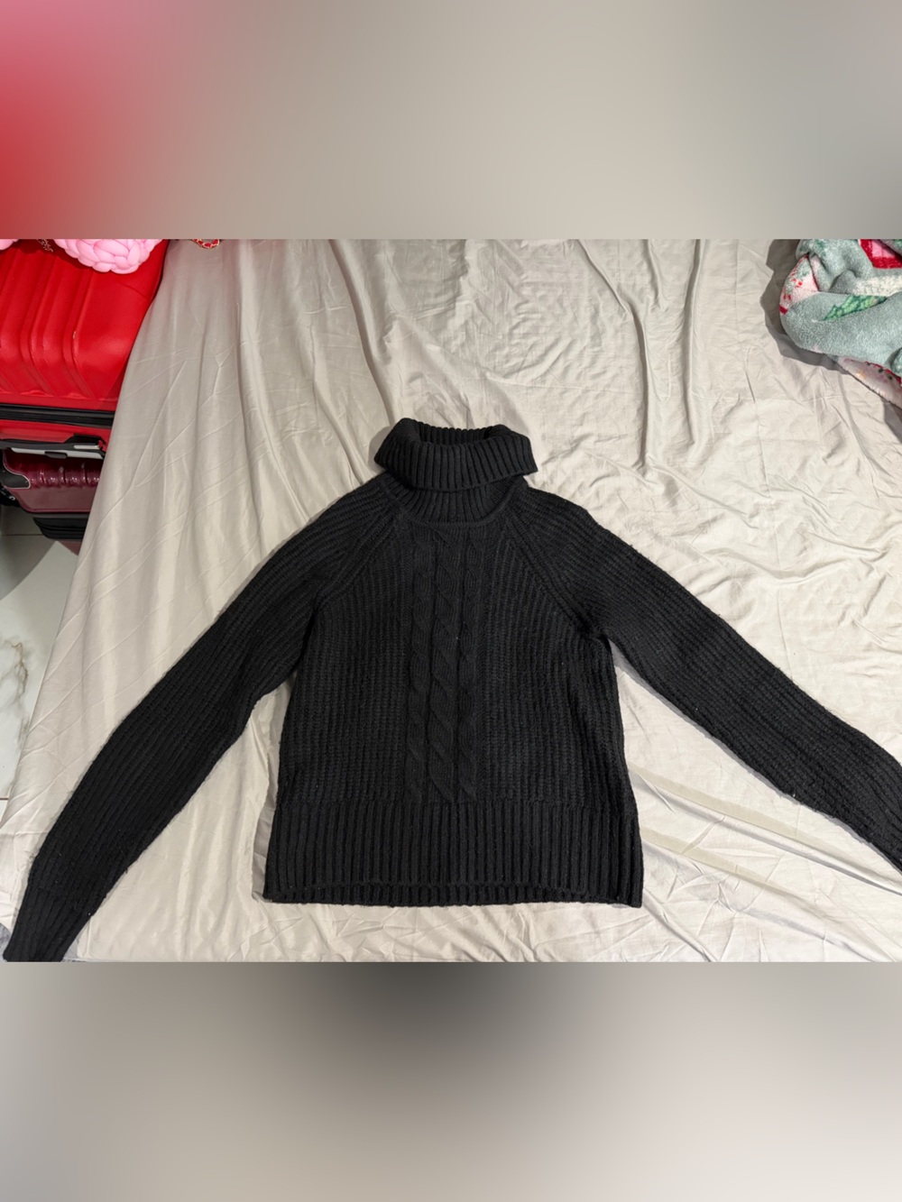 STATE Black Cable-Knit Turtleneck Sweater